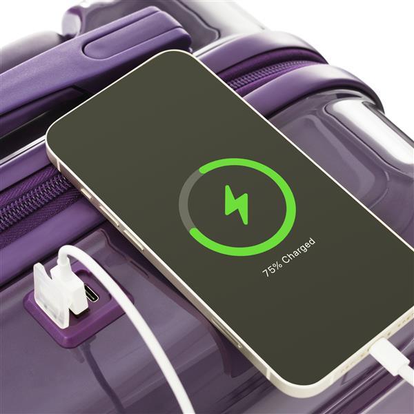 Luggage Set Of 3, 20-inch With USB Port, Airline Certified Carry-on Luggage With Cup Holder, ABS,PC Hard Shell Luggage With Spinner Wheels, Purple And Pink - Image 2