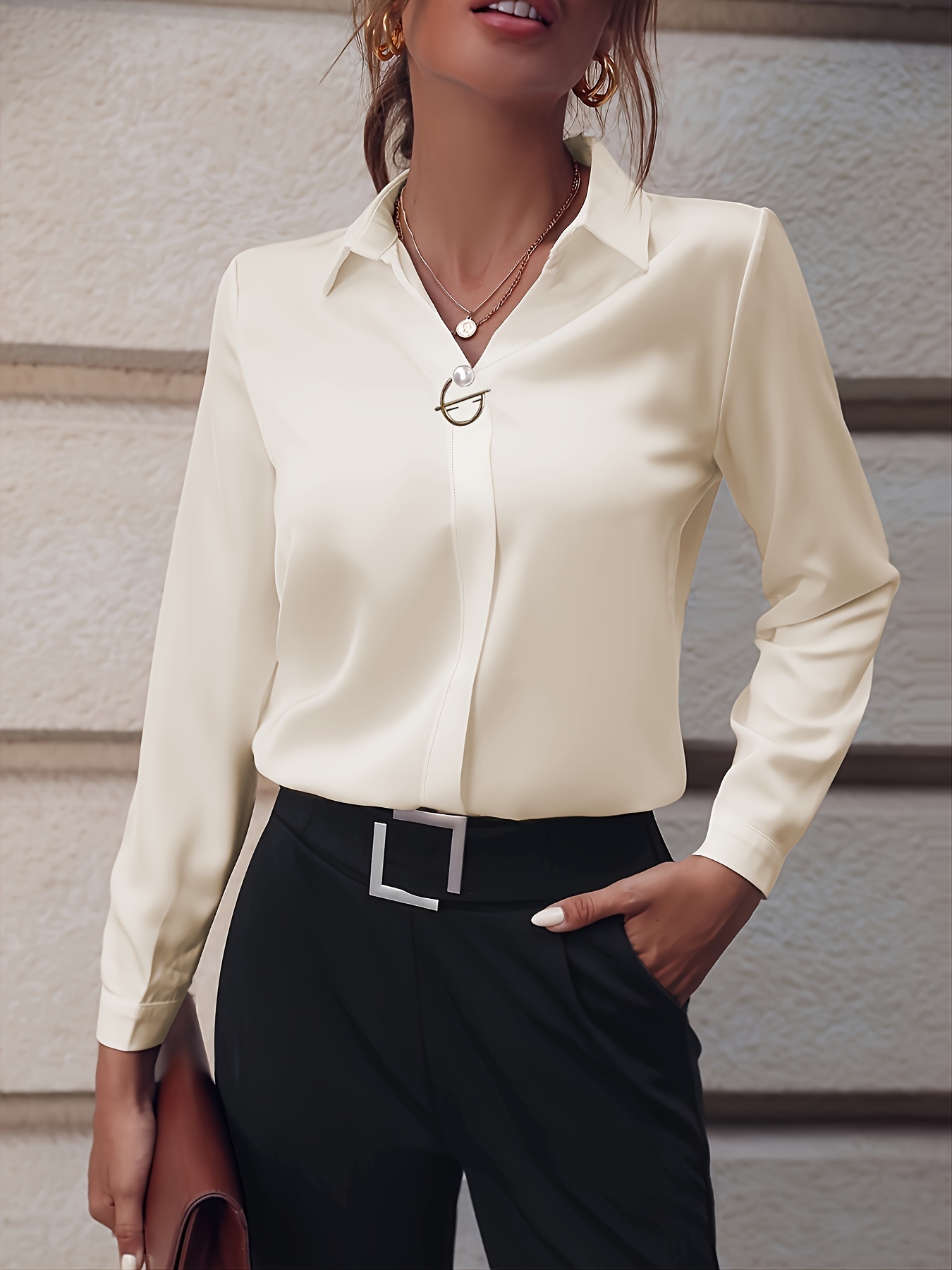 Fashionable Elegant Business Style Long Sleeve Shirt With Pearl Button - Image 7