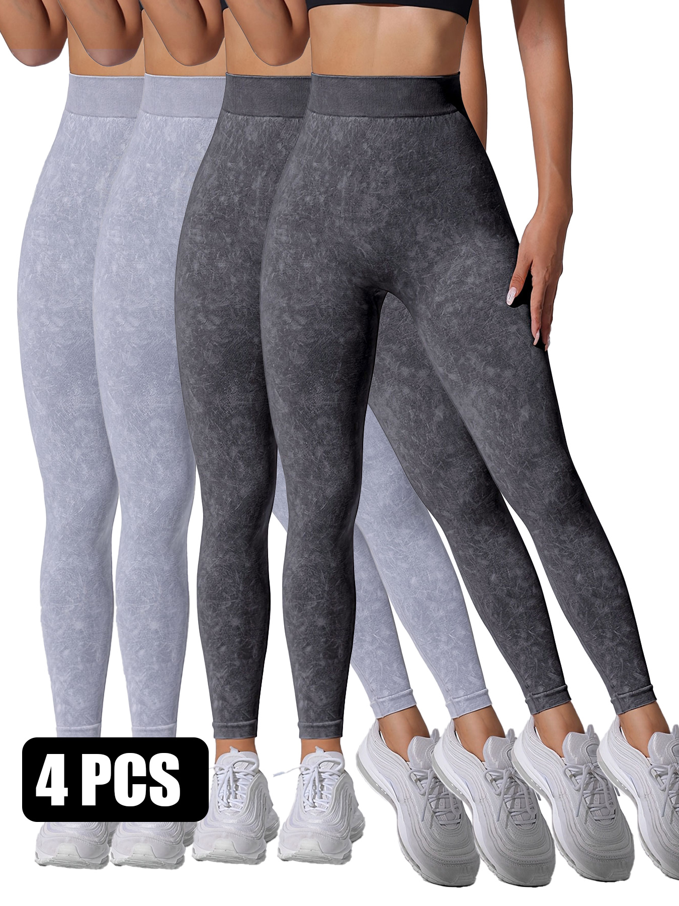 4 Pieces Scrunch Butt Lifting Workout V Back Leggings - Image 2