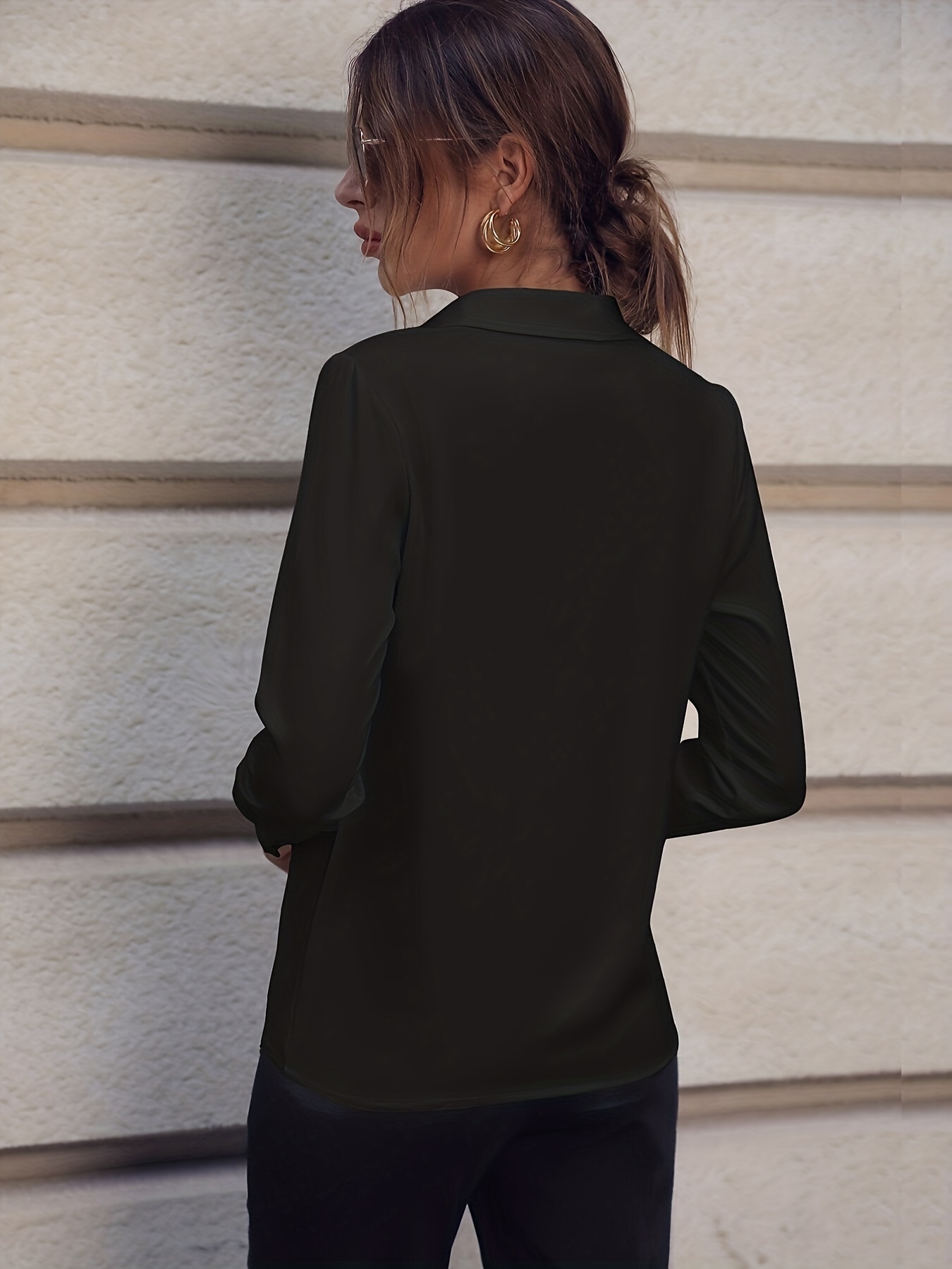 Fashionable Elegant Business Style Long Sleeve Shirt With Pearl Button - Image 3