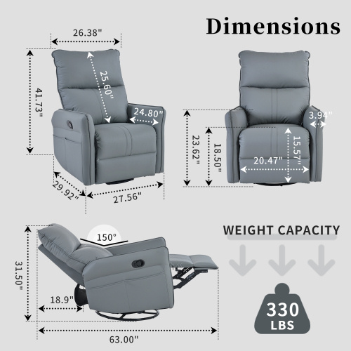 Modern Small Swing Swivel Recliner Bedroom Chair - Image 9