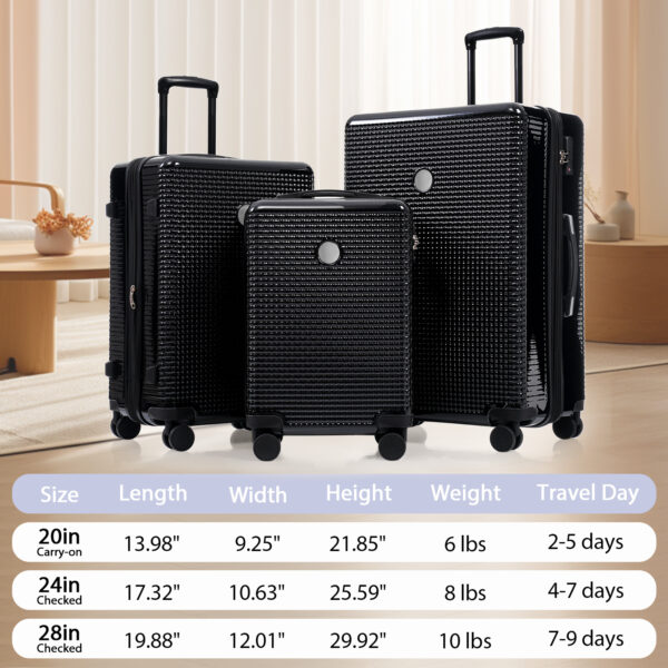 3 Piece Set Of Hard Shell Suitcases With Wheels, Light Expandable Travel Suitcase With TSA Lock, Carry-On, Checked Luggage,20 Inches, 24 Inches, 28 Inches - Image 6