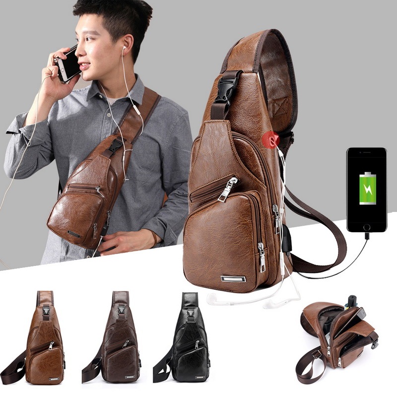 Men USB Charging Bag Men Chest Bag For Custom PU PVC Shoulder Bag Diagonal Package Messenger Travel Bag Cross Body Bags - Image 6