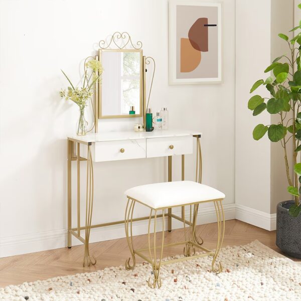 Vanity Table Set With Mirror & Stool,White Makeup Dressing Desk With Drawers For Girls,Women,Bedroom,Gift - Image 2