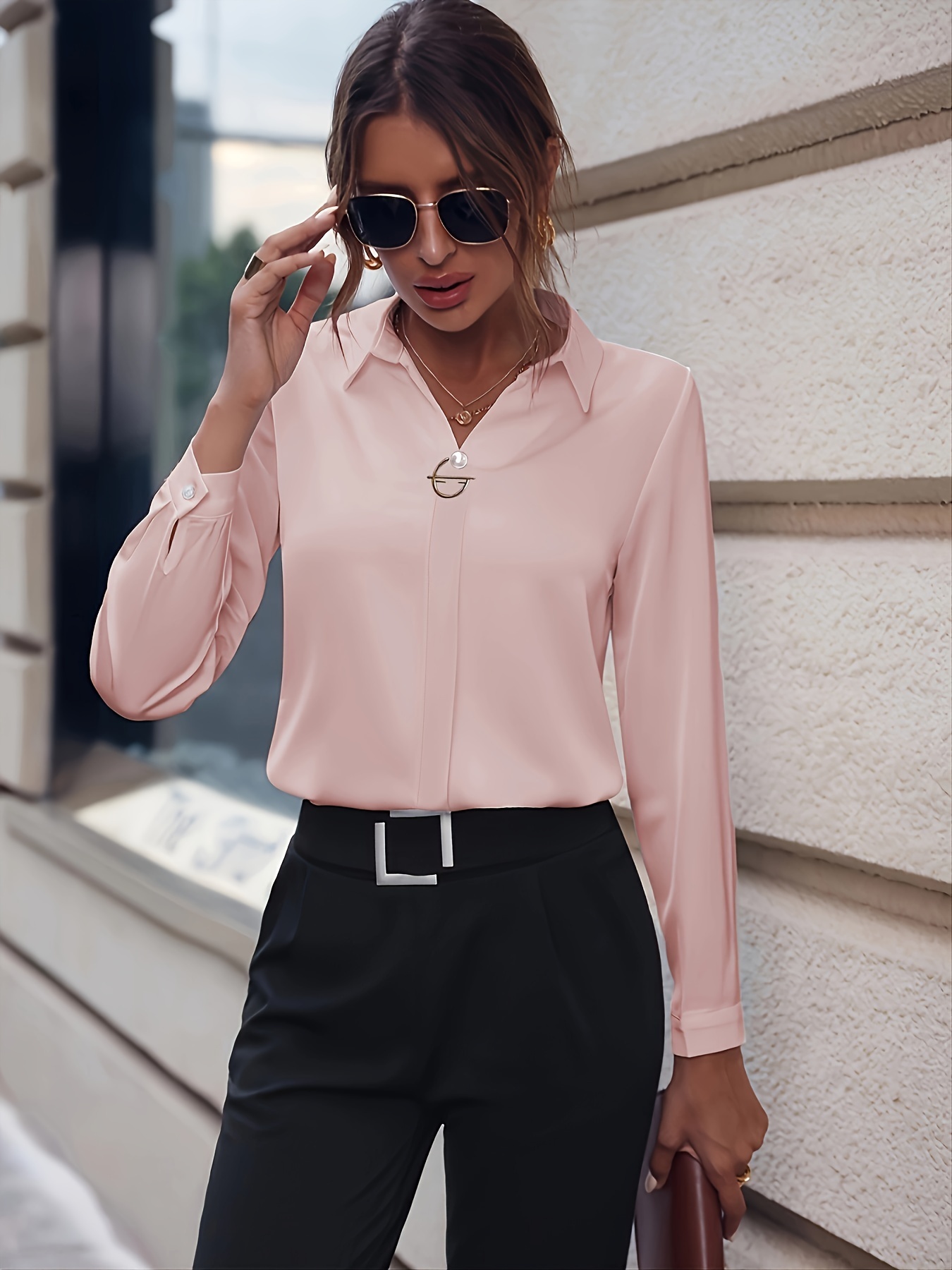 Fashionable Elegant Business Style Long Sleeve Shirt With Pearl Button - Image 4