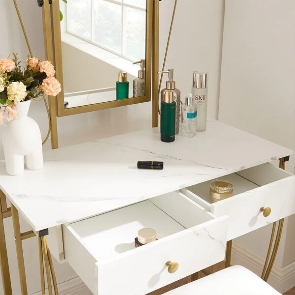 Vanity Table Set With Mirror & Stool,White Makeup Dressing Desk With Drawers For Girls,Women,Bedroom,Gift - Image 10
