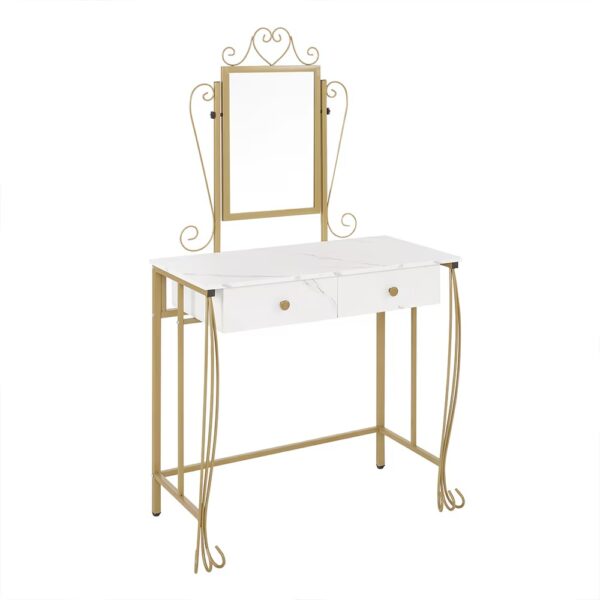 Vanity Table Set With Mirror & Stool,White Makeup Dressing Desk With Drawers For Girls,Women,Bedroom,Gift - Image 9
