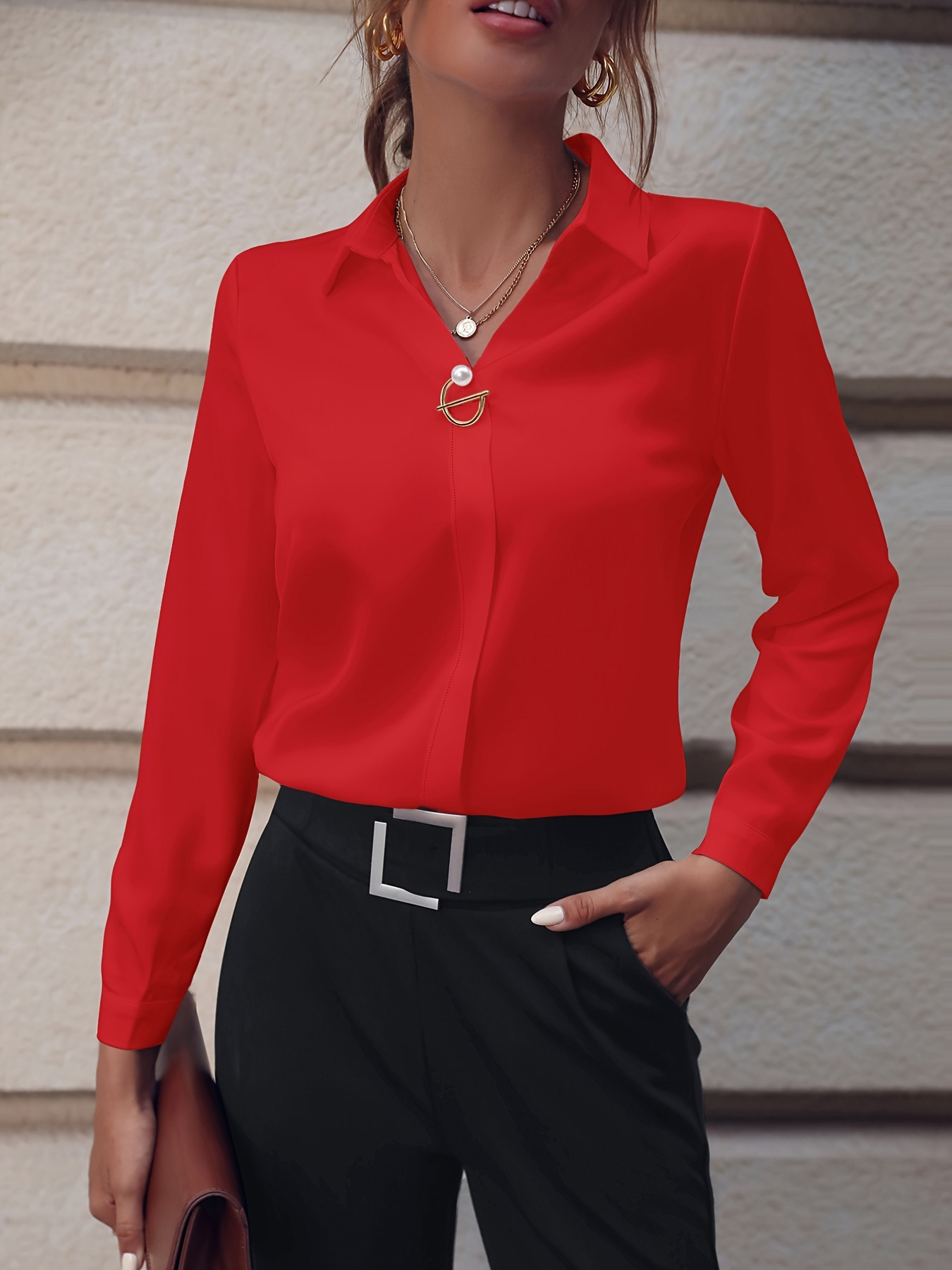 Fashionable Elegant Business Style Long Sleeve Shirt With Pearl Button - Image 5
