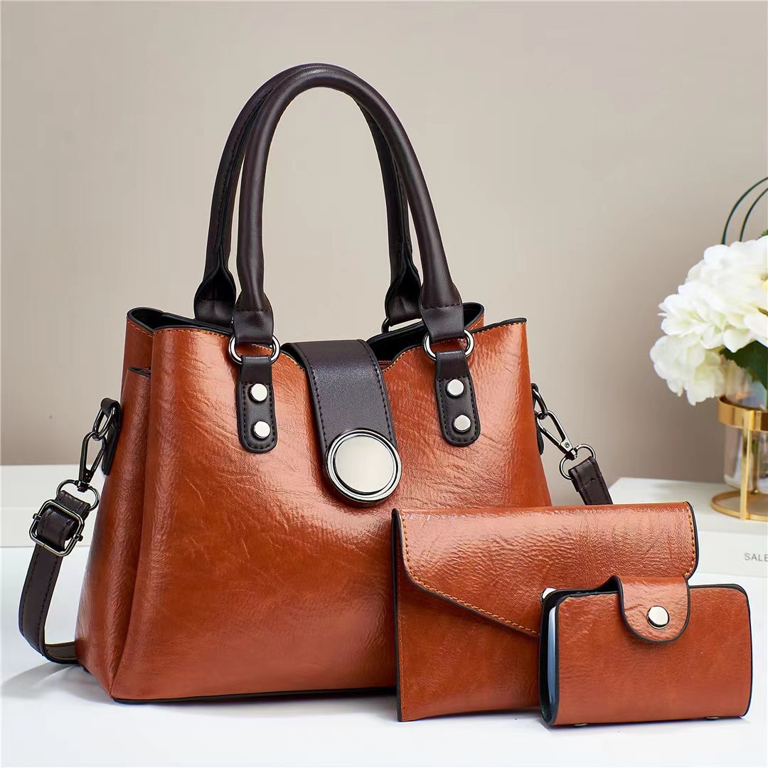 Women's Fashion Simple Large Capacity Shoulder Messenger Handbag Three-piece Set - Image 5