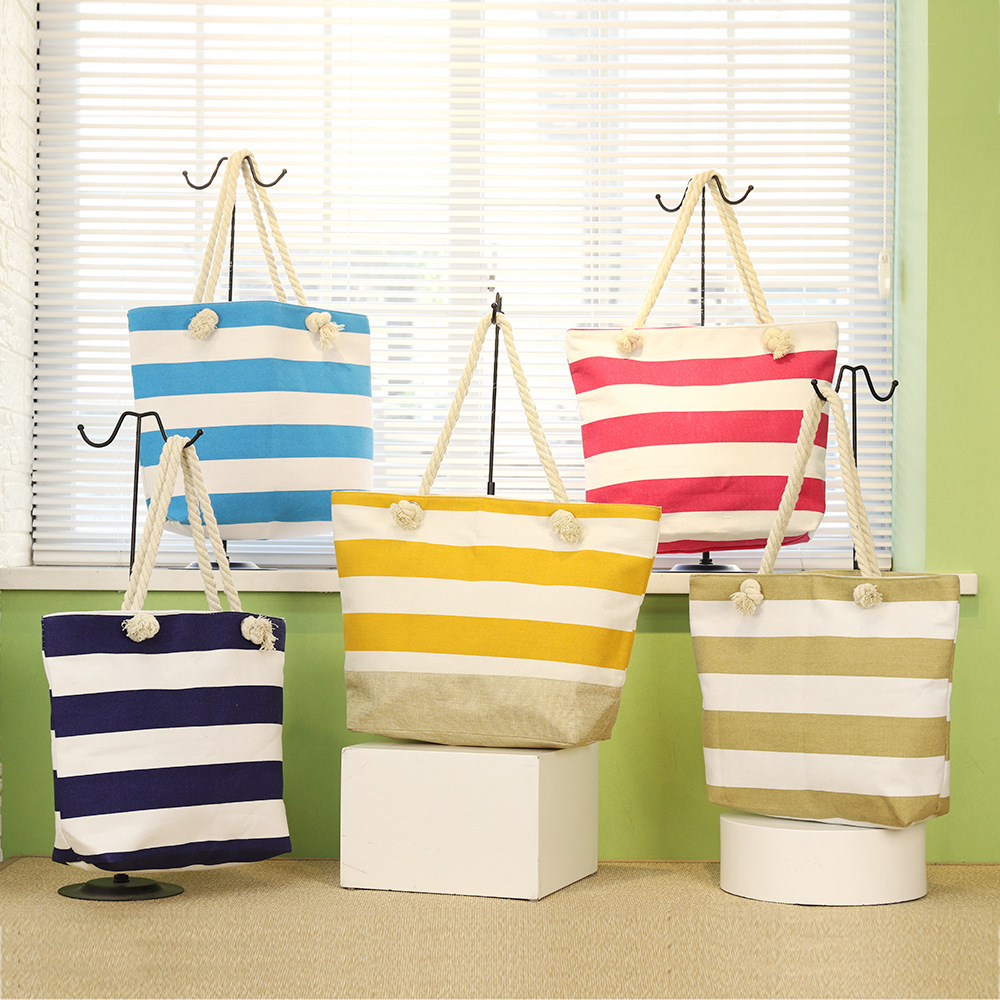 Striped Beach Bag Casual Large Capacity Women Shoulder Bags - Image 4